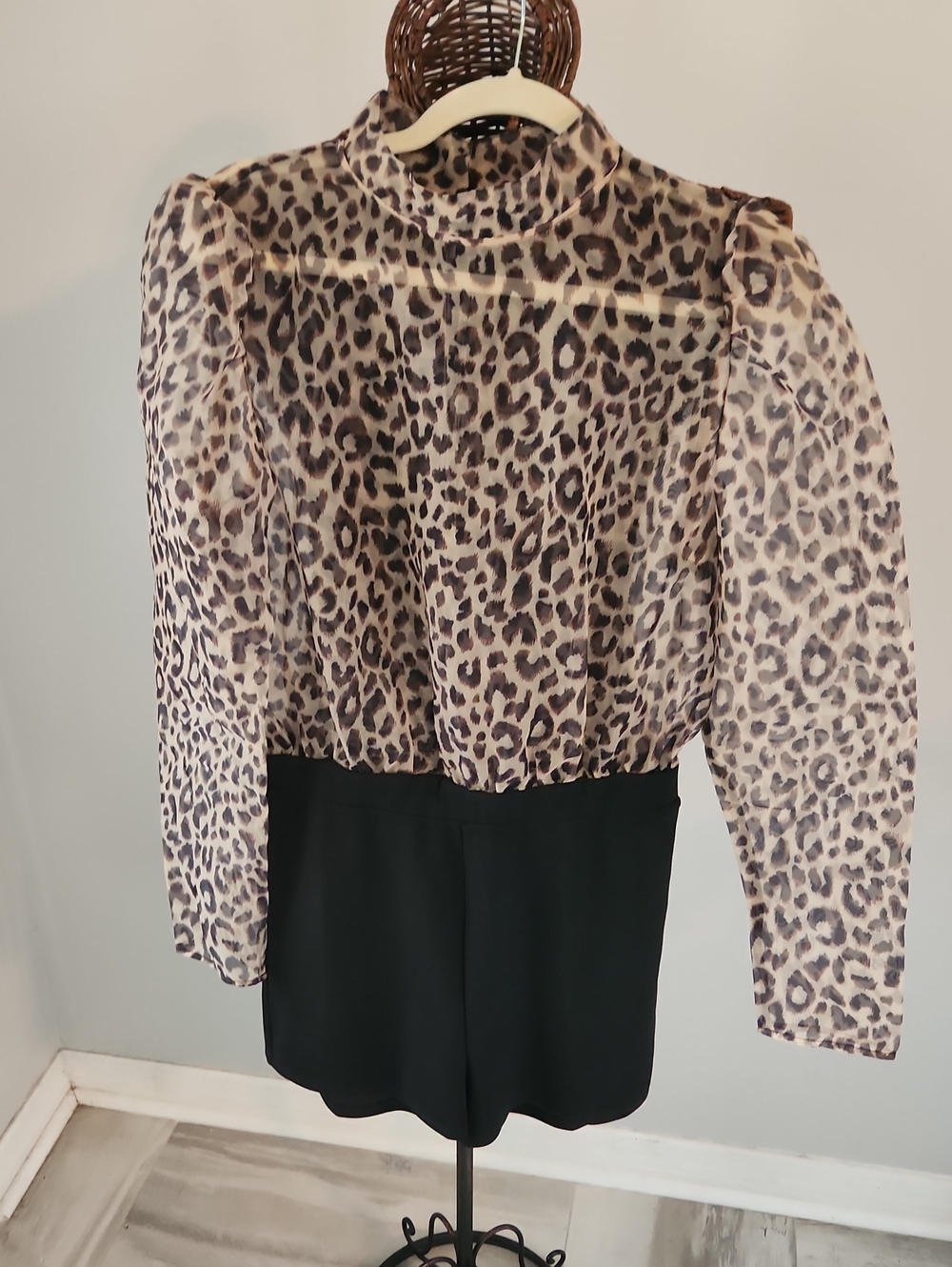 Fashion Nova Sheer Leopard Mock Neck ROMPER.